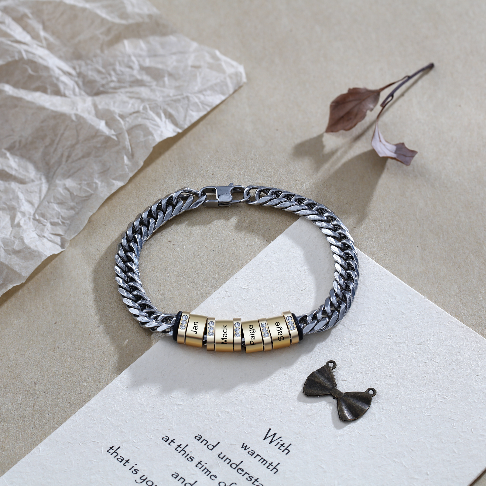 Personalised Cuban Chain Bracelet Customised Name Bracelet with 4 Beads-Jessemade AU