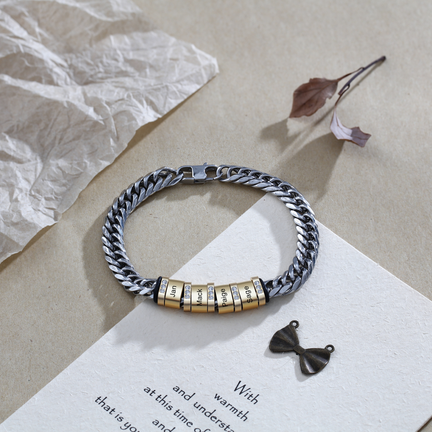 Personalised Cuban Chain Bracelet Customised Name Bracelet with 4 Beads-Jessemade AU