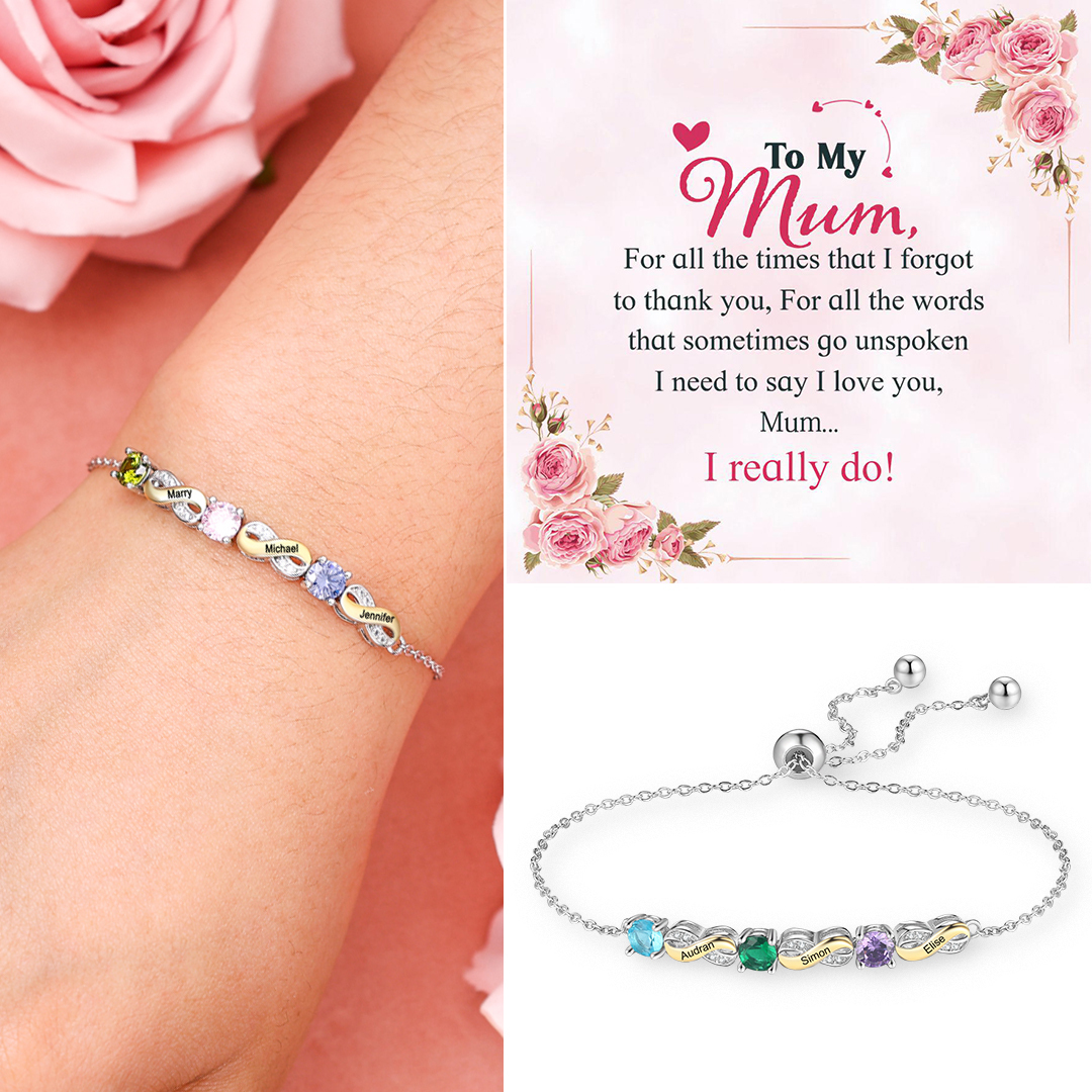 3 Names - Personalised Infinity Bracelet Custom Names & Birthstones Family Bracelet Gifts For Mother-Jessemade AU