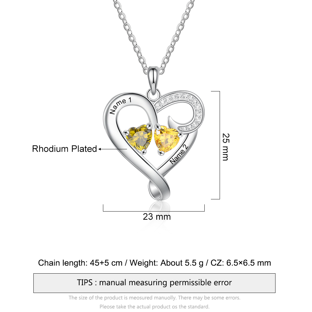 Customised Birthstones Heart Necklace Engraving 2 Names Gifts for Her-Jessemade AU