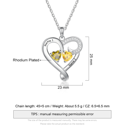 Customised Birthstones Heart Necklace Engraving 2 Names Gifts for Her-Jessemade AU