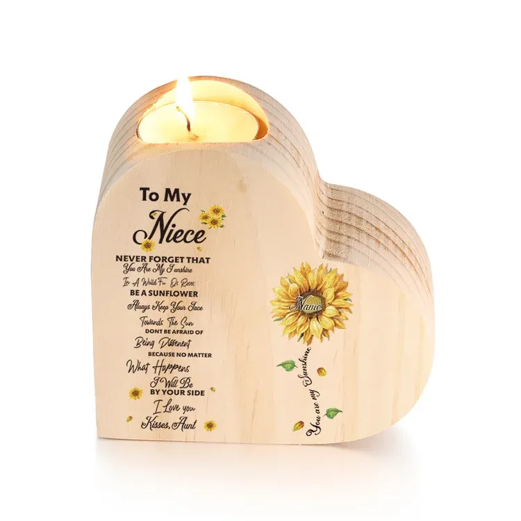 To My Niece Heart Candle Holder Kisses, Aunt Custom Name Wooden Sunflower Candlestick-Jessemade AU
