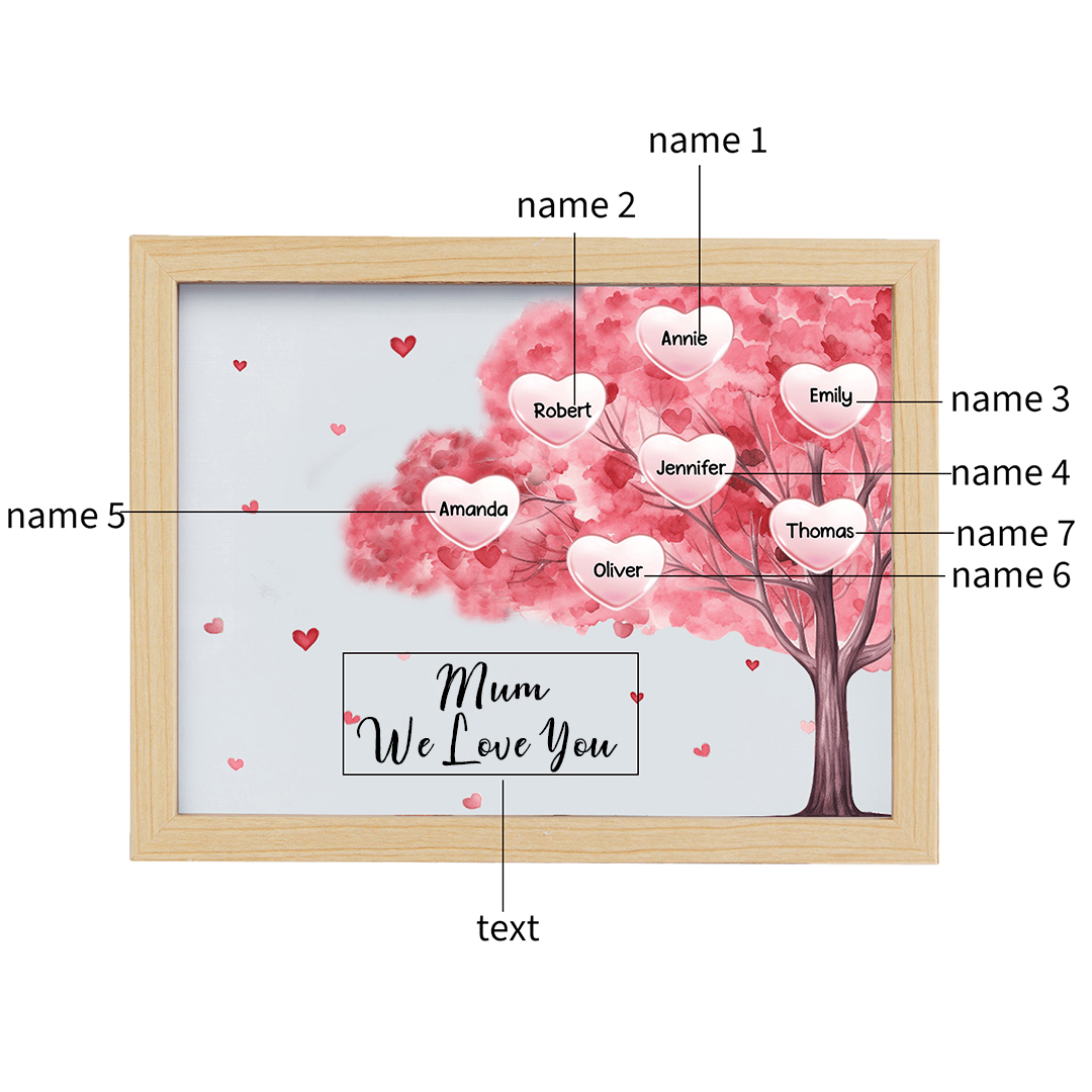 Personalised Frame Night Light Custom 1 Text & 7 Names Pink Family Tree Ornament Gifts for Mother/Grandma-Jessemade AU