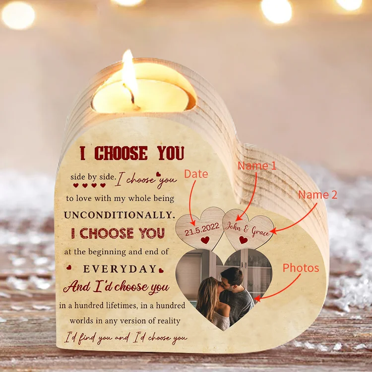 Personalised Couple Heart Candle Holder I Choose You Wooden Candlesticks Valentines Gift-Jessemade AU