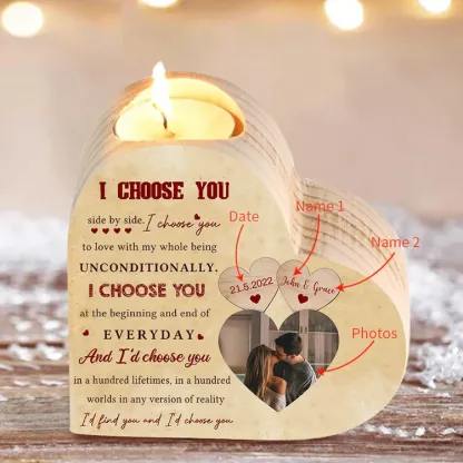 Personalised Couple Heart Candle Holder I Choose You Wooden Candlesticks Valentines Gift-Jessemade AU