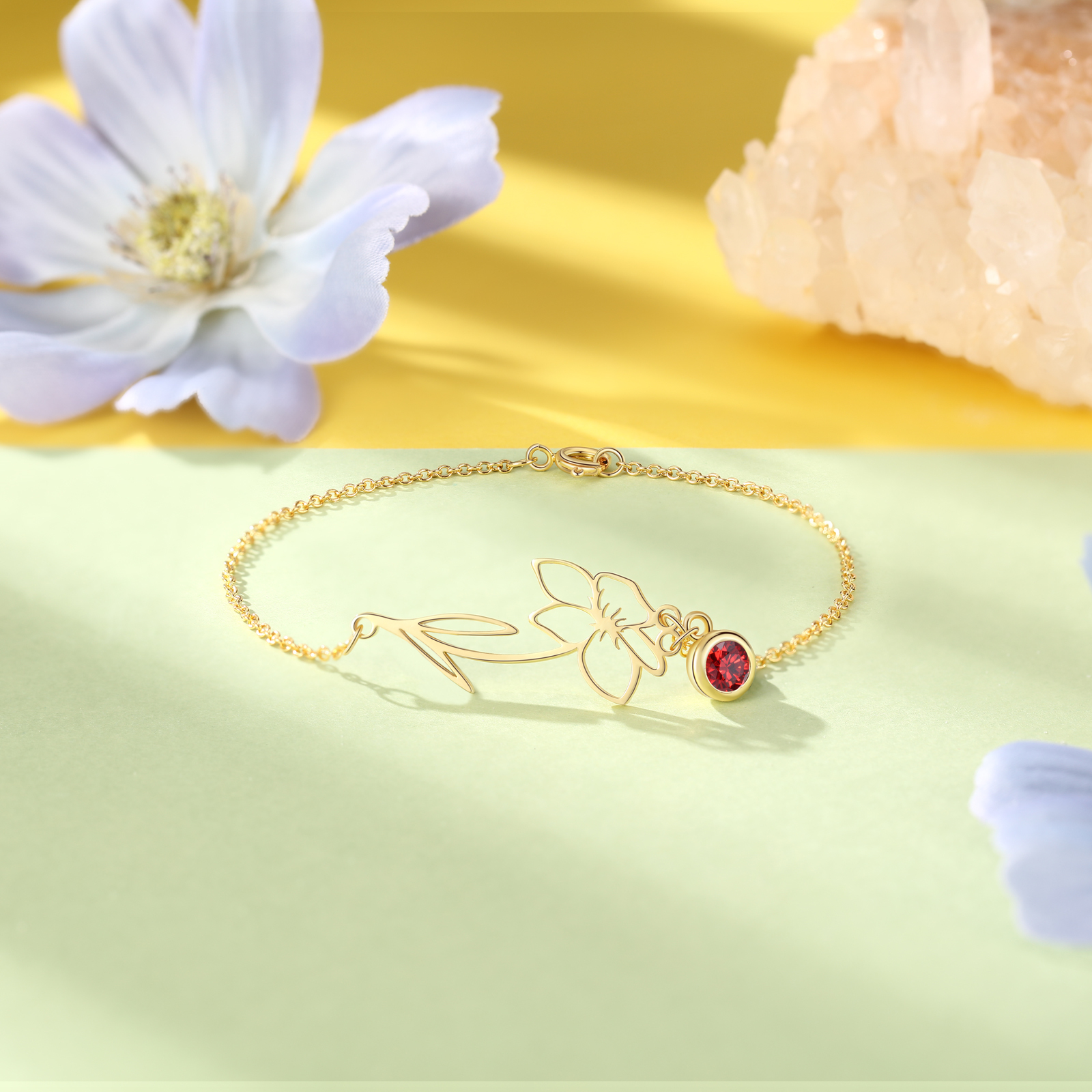 Personalised Birthflower Bracelet With 1 Birthstone Gift For Women-Jessemade AU