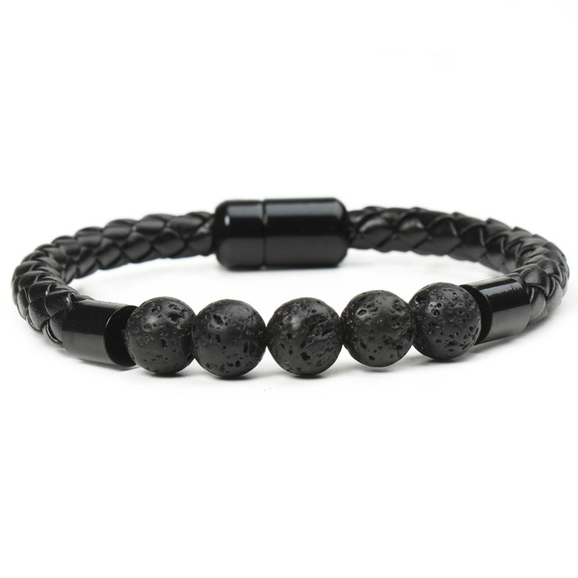 Jessemade Vintage Stone Beaded PU Rope Men Bracelet
