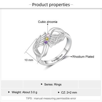 Personalised 3 Birthstones Ring Engraved Names Angel Wings Ring Gifts for Her-Jessemade AU