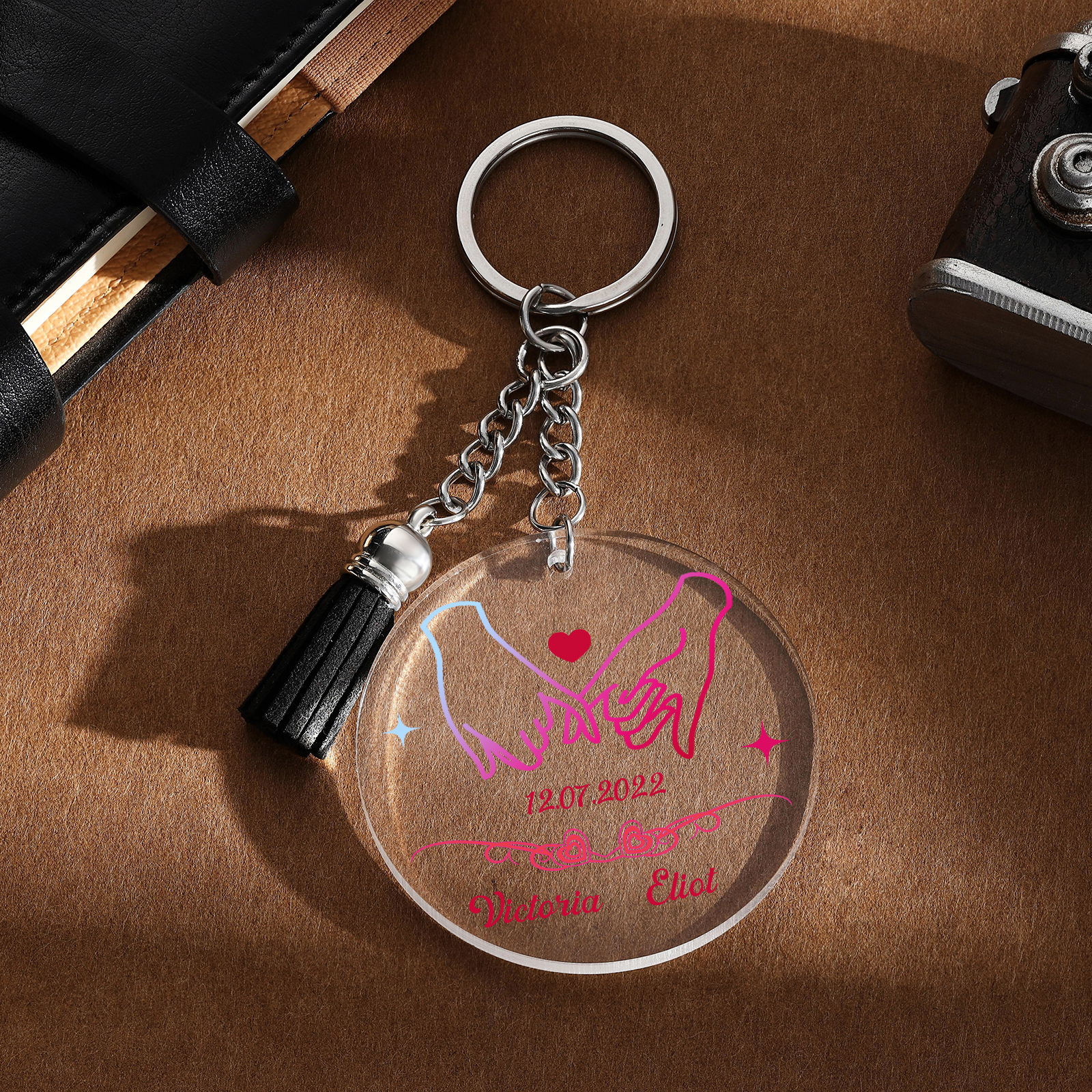 Personalised Pinky Swear Couple Keyring Custom 2 Names & Date Acrylic Keychain Valentine's Day Anniversary Gift for Couples-Jessemade AU