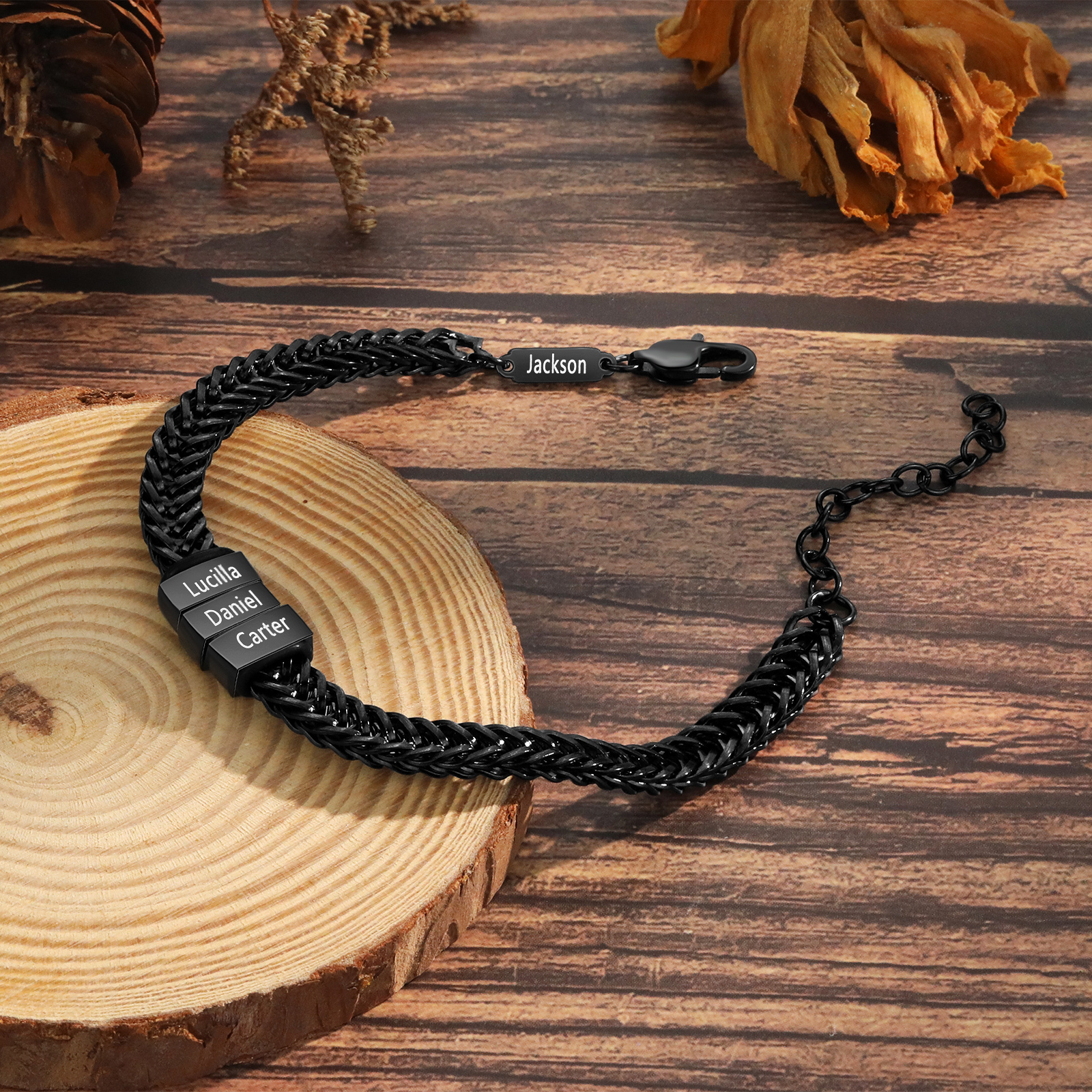 Personalised Men's Beaded Bracelet Custom 4 Names Adjustable Bracelets Stainless Steel Gifts for Him-Jessemade AU