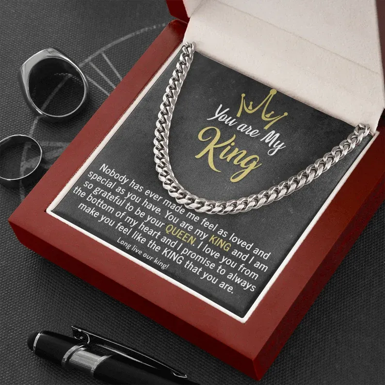 To My Man-Cuban Link Chain Necklace Gift Set "You Are My King"-Jessemade AU