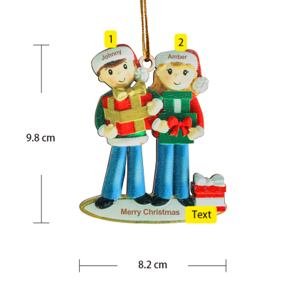 2 Names - Personalised Christmas Family Ornament Customised Names & Text Wooden Hanging Ornaments Christmas Gift for Family-Jessemade AU