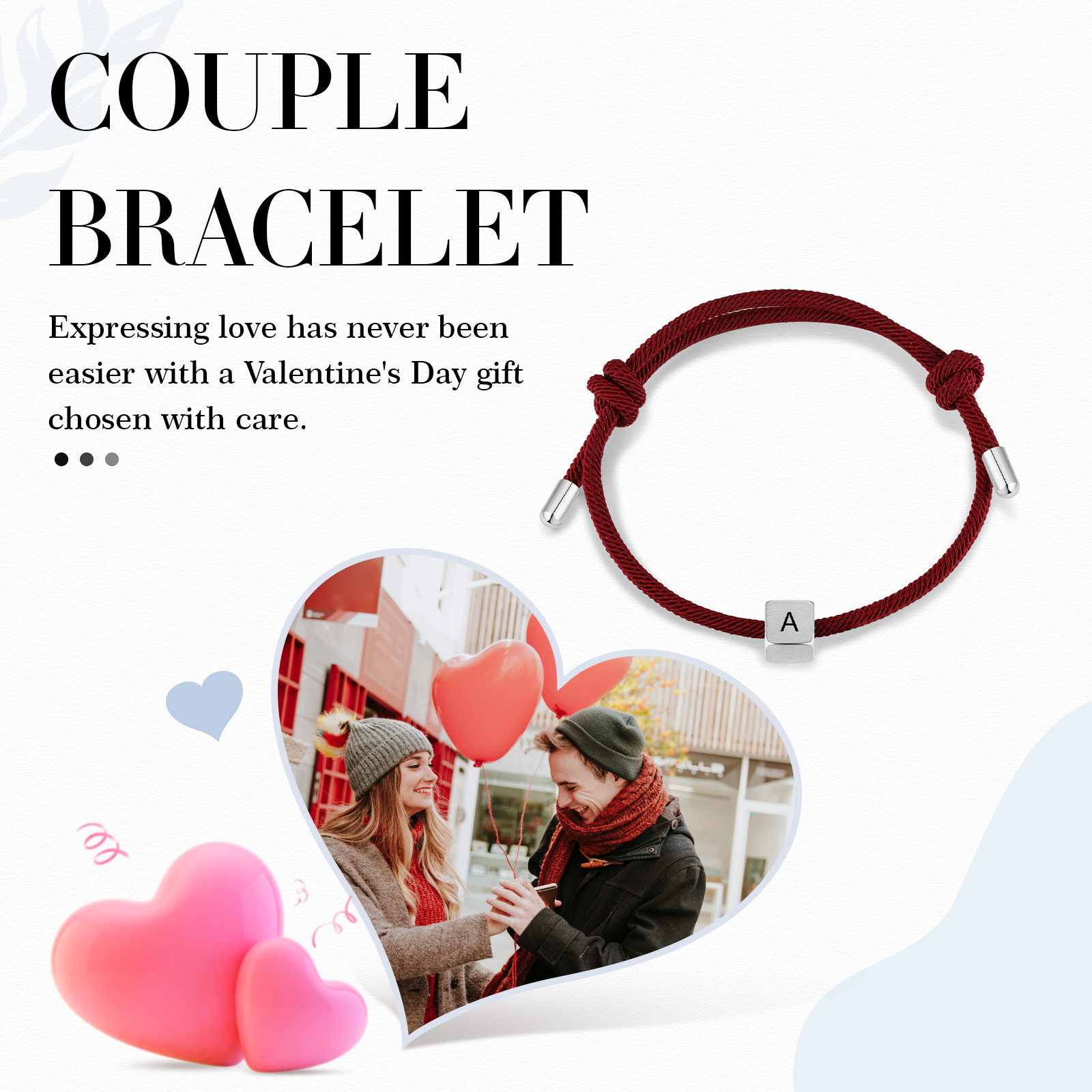 Red Couple's Bracelet Custom Letter Engraved Beads Stainless Steel Bracelet Personalised Gift for Him/Her-Jessemade AU