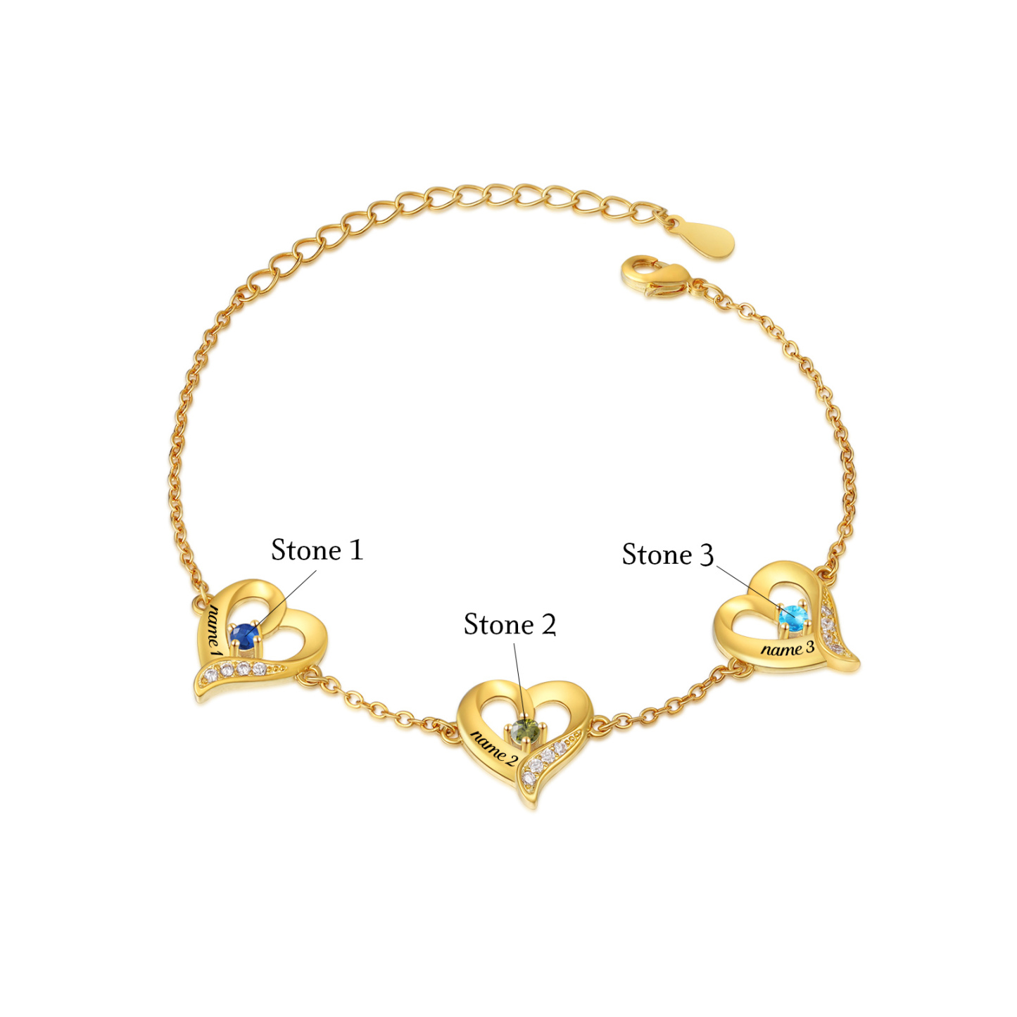 3 Names - Personalised Heart Bracelet Custom Names & Birthstones Bracelets Valentine's Day Gift For Her-Jessemade AU