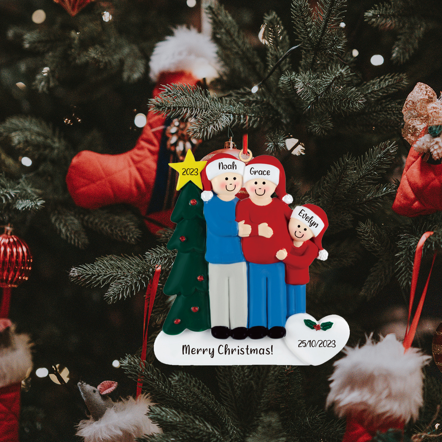 3 Names - Personalised Wooden Christmas Ornaments Customised Text & Date Xmas Decor Gifts for Family Friends-Jessemade AU