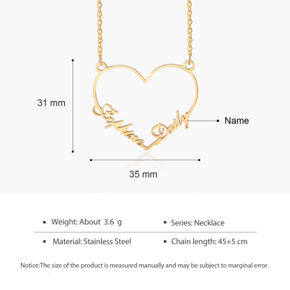 Personalised Heart Necklace Custom 1 Name Necklace Classic Jewelry Gift For Her-Jessemade AU