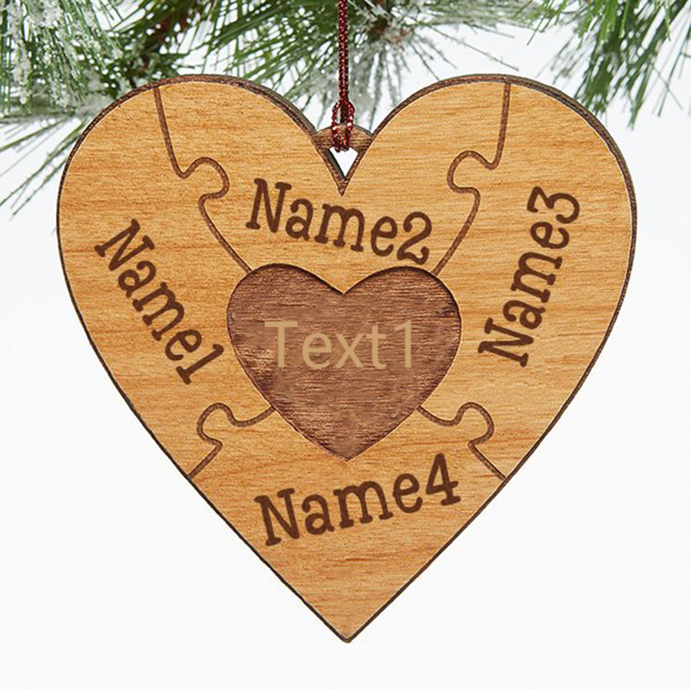 Heart Puzzle Ornament Personalised 4 Names Wooden Family Ornament-Jessemade AU
