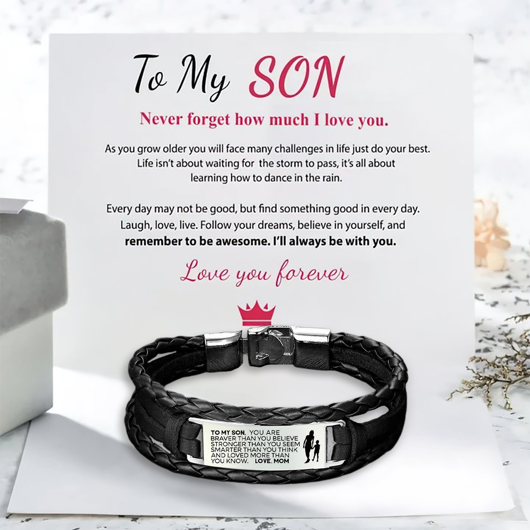 To My Son, You Are Braver Than You Believe Inspirational Bracelet Initial ID Bar Bangle Gifts For Men-Jessemade AU