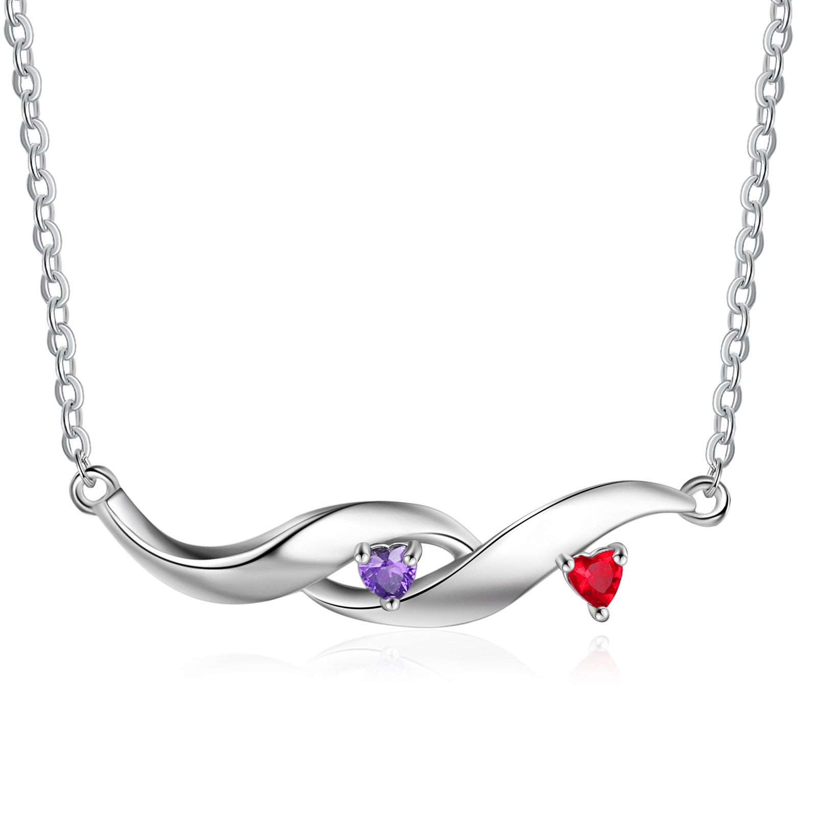 Customised Spiral Cascading Pendant Necklace with 2 Birthstones Engraving 2 Names Gifts for Her-Jessemade AU