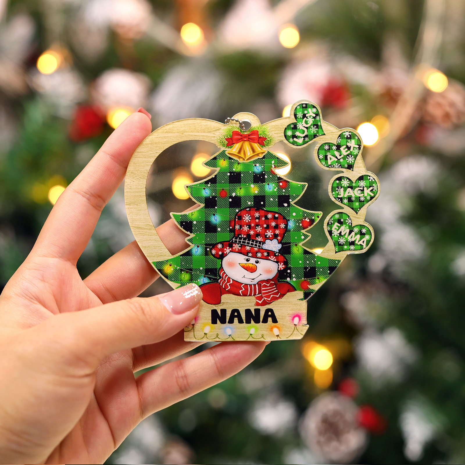 4 Names - Personalised Heart Christmas Tree Ornament Customised Name & Text Acrylic Snowman Hanging Ornaments Gift for Family-Jessemade AU
