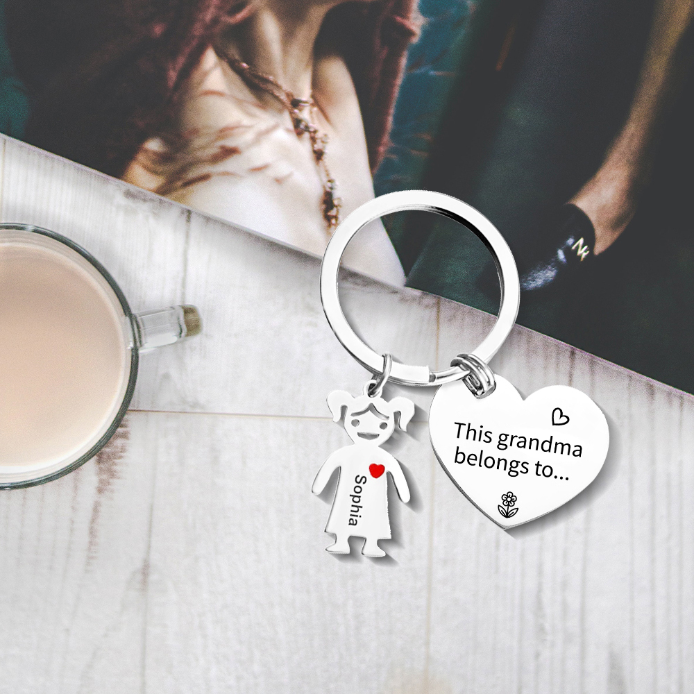 Personalised Keychain with Kid Charm Engraved 1 Name Family Keychain for Grandma-Jessemade AU