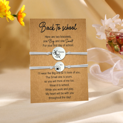 2 Pcs Bracelet Set Personalised Names & Birth Flowers Adjustable Bracelets with Message Card Back to School Gifts for Daughters-Jessemade AU