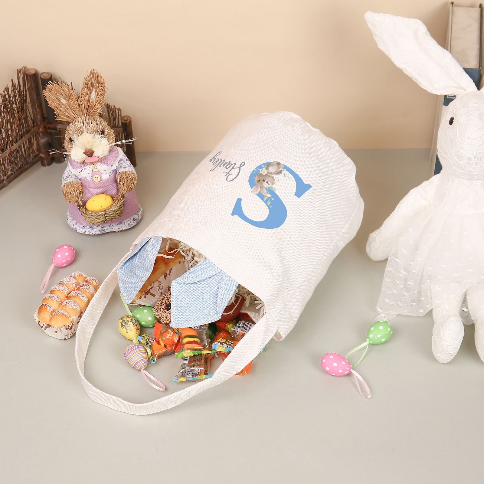 Personalised Bunny Tote Bag Custom Name & Letter Bunny Bucket Bag Easter Gifts for Kids-Jessemade AU