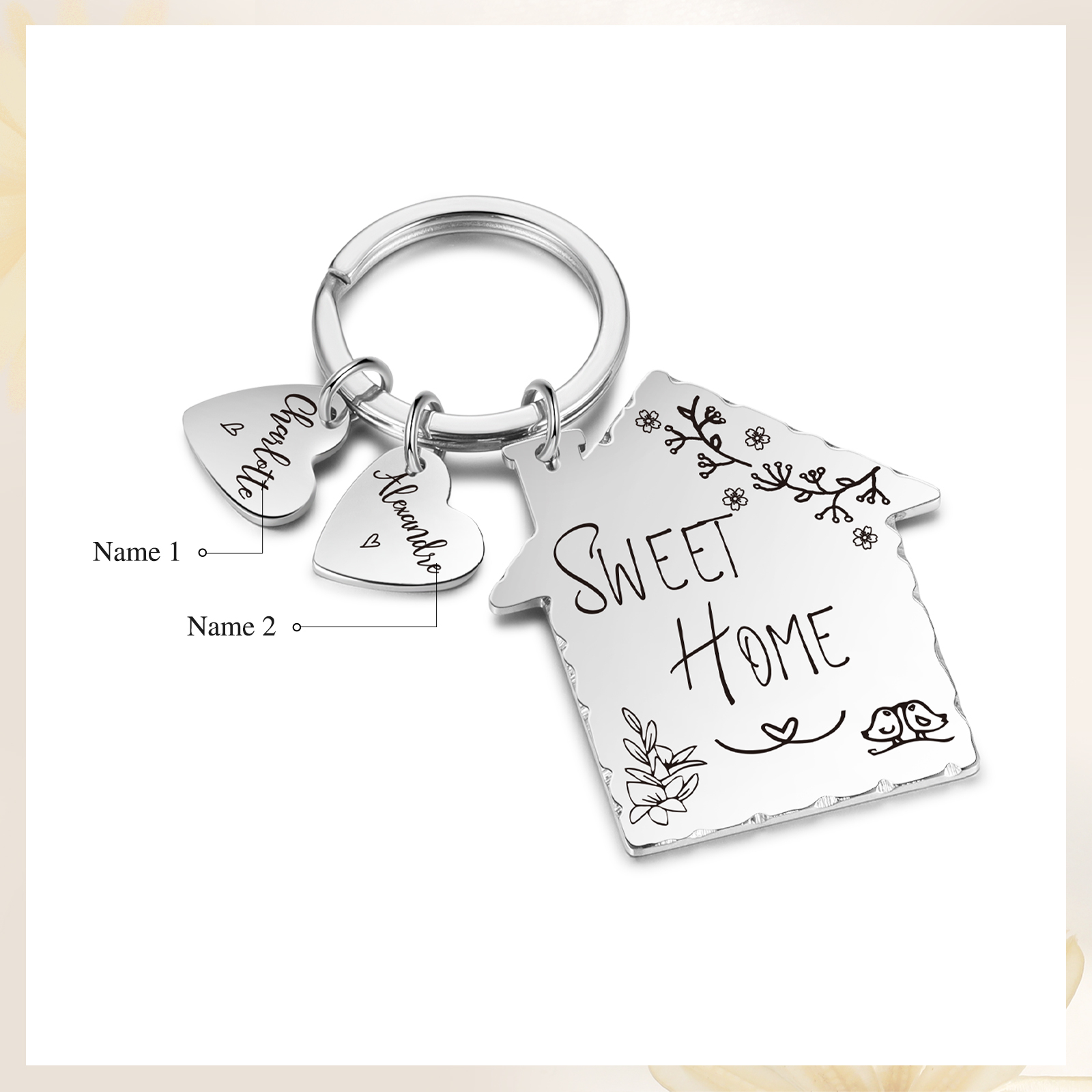 Sweet Home Keychain Customised with 2 Names Keyring Stainless Steel Personalised Gift for Couples-Jessemade AU