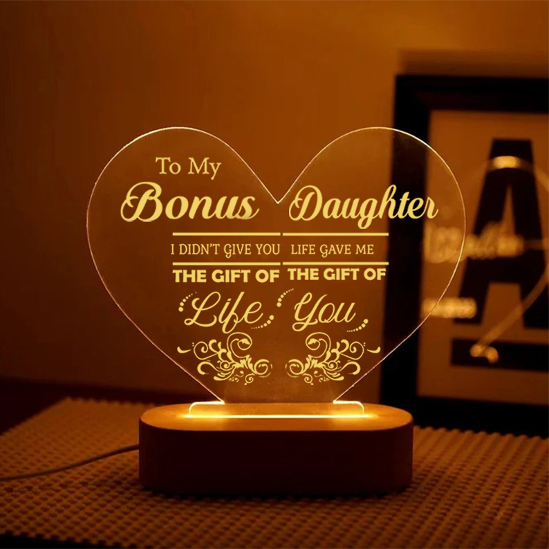 To My Bonus Daughter Night Light "Life Gave Me The Gift of You" Wooden LED Lamp-Jessemade AU