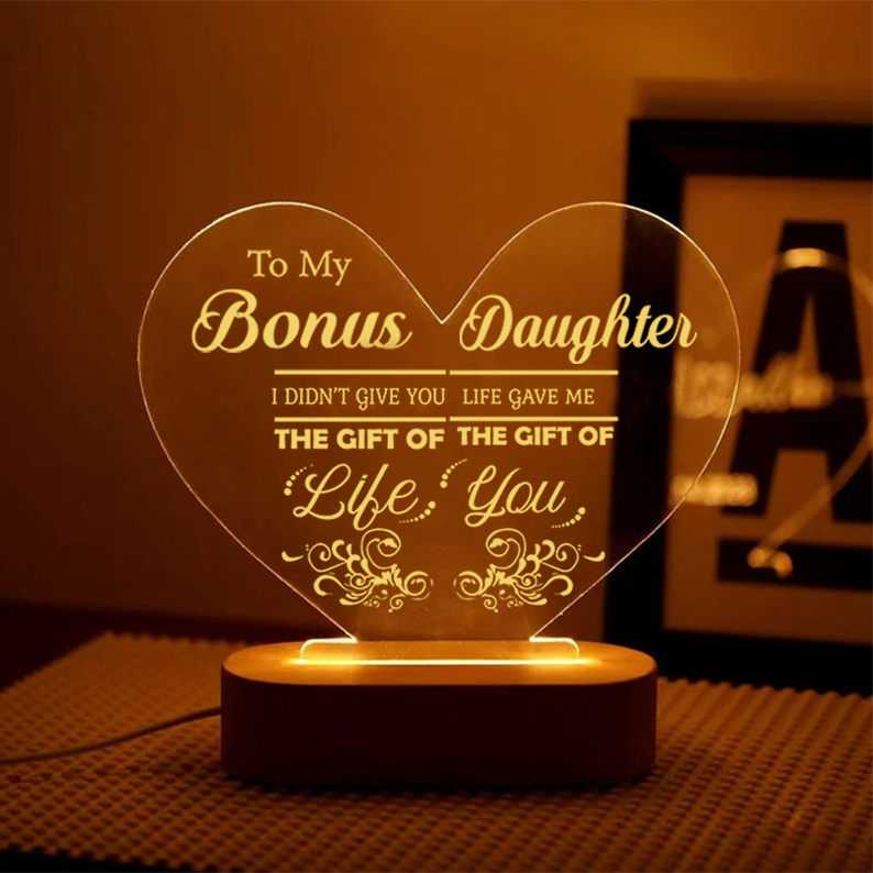 To My Bonus Daughter Night Light "Life Gave Me The Gift of You" Wooden LED Lamp-Jessemade AU