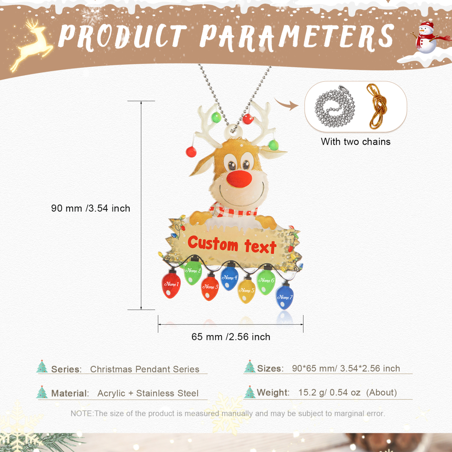 7 Names - Personalised Acrylic Christmas Reindeer Ornaments Customised Text & Name Xmas Pendant Gifts for Family-Jessemade AU