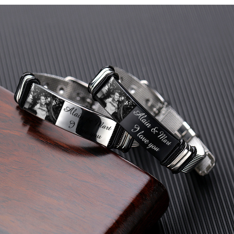 Personalised Men's Photo Bracelet Custom Photo ID Bar Watchband Bangle Gifts For Men-Jessemade AU