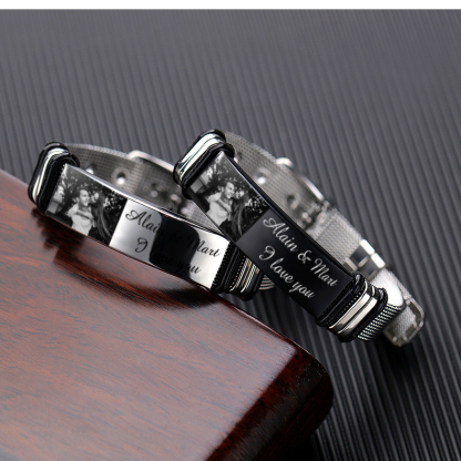 Personalised Men's Photo Bracelet Custom Photo ID Bar Watchband Bangle Gifts For Men-Jessemade AU