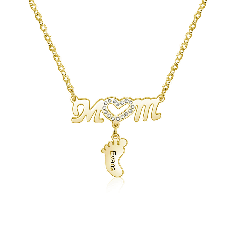 Mother Necklace with 1 Baby Foot Pendant Engraved 1 Name Rose Gift Set