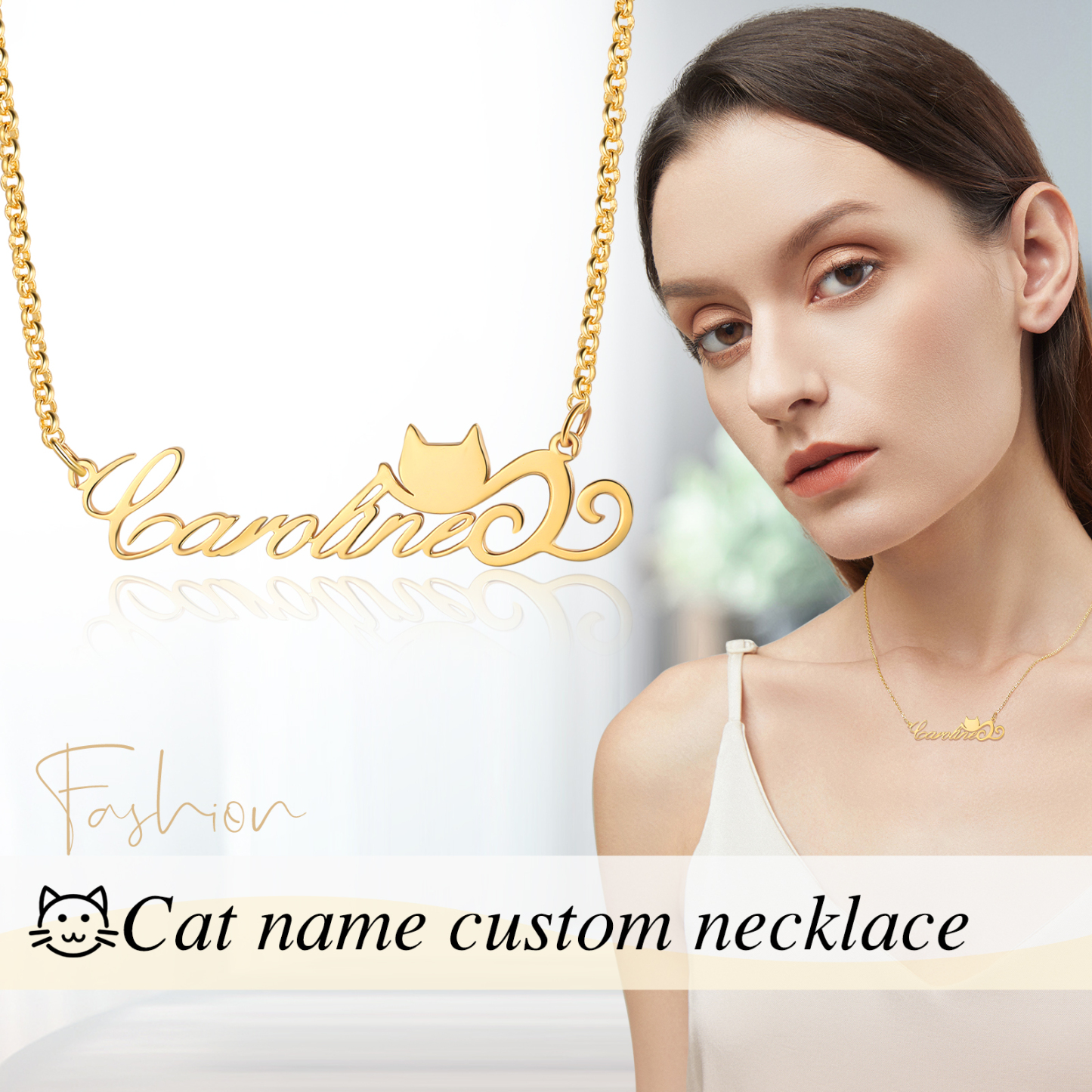 Personalised Cat Necklace Custom 1 Name Necklace Gift For Women-Jessemade AU
