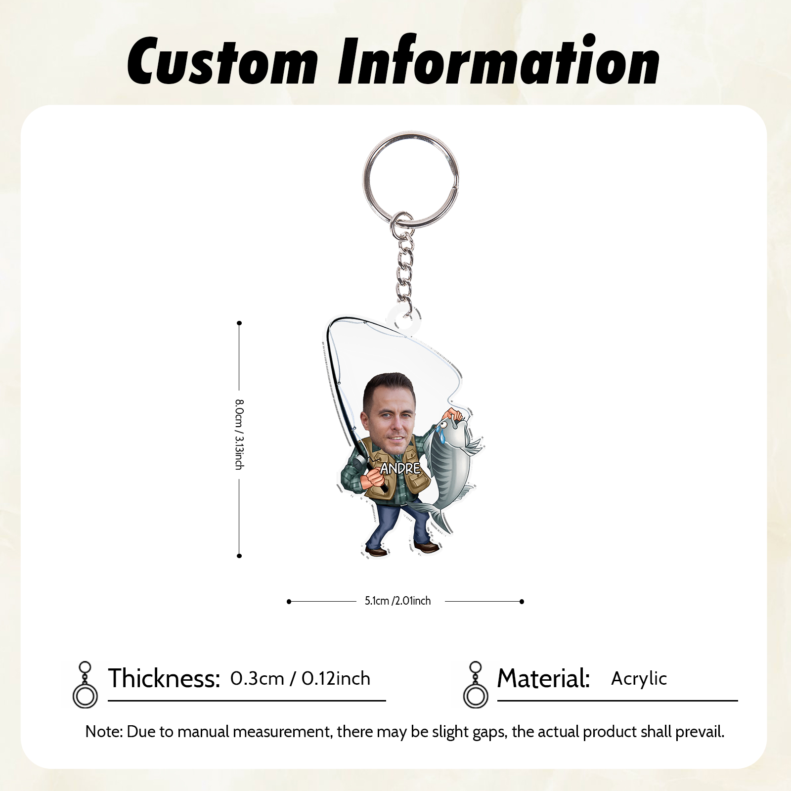 Custom Photo & Name Acrylic Keychain Fishing Hanging Ornament Creative Personalised Gift for Him-Jessemade AU