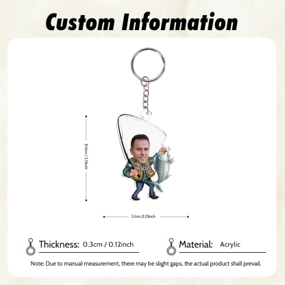 Custom Photo & Name Acrylic Keychain Fishing Hanging Ornament Creative Personalised Gift for Him-Jessemade AU