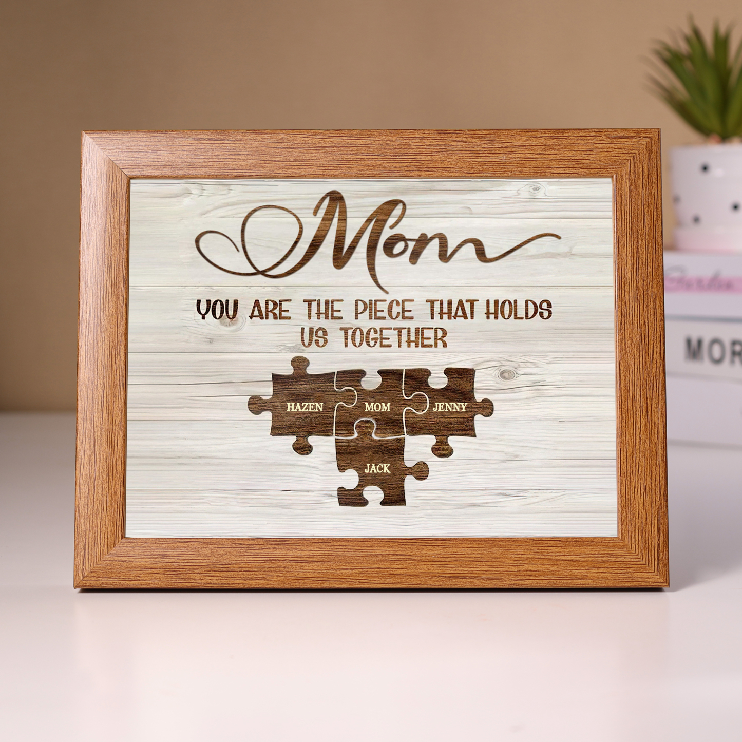 Personalised Puzzle Picture Frame With Light Custom 5 Names Home Decor - You are the piece that holds us together-Jessemade AU