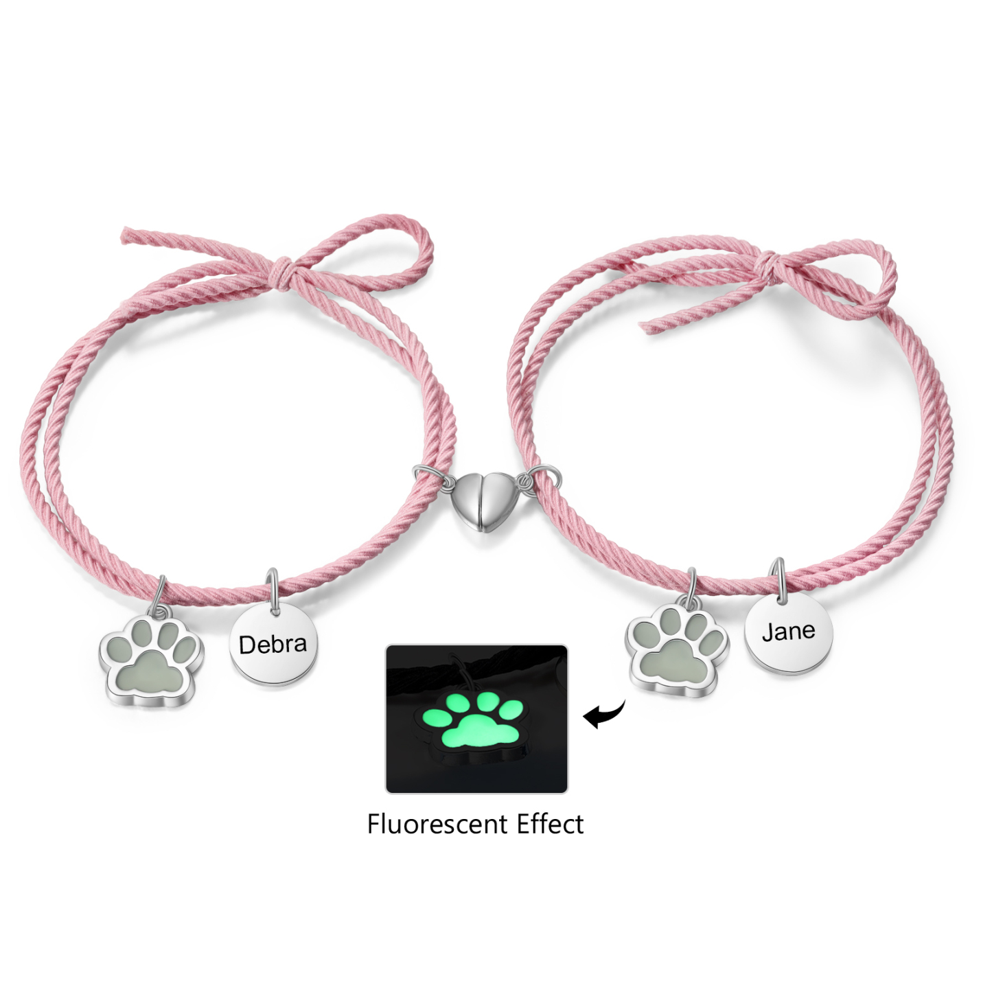 Personalised Couple Bracelets Engraved 2 Names Dog Paw Fluorescent Bracelet Magnetic Bracelet Gifts For Him/Her-Jessemade AU