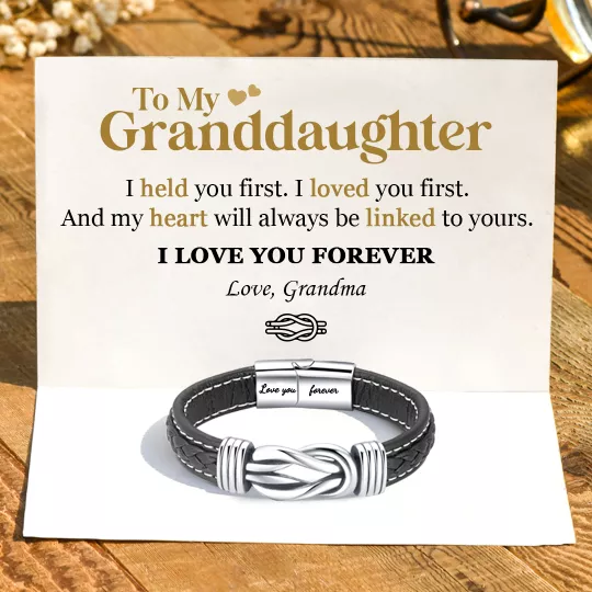 To My Granddaughtermy heart will always be linked to yours Leather Knot Bracelet Birthday Gift-Jessemade AU