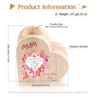 To My Mum Personalised Name Heart Candle Holder Wooden Candlestick "it reminds you how much we love you"-Jessemade AU
