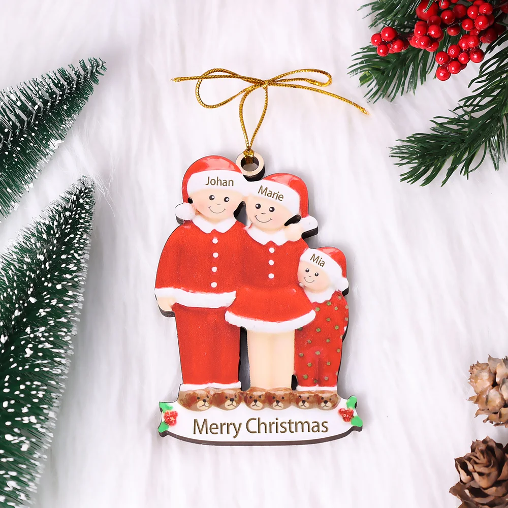 3 Names - Personalized Wooden Christmas Ornaments Custom Name & Text Christmas Pajama Party Pendants Family of 3 Gift For Family-Jessemade AU