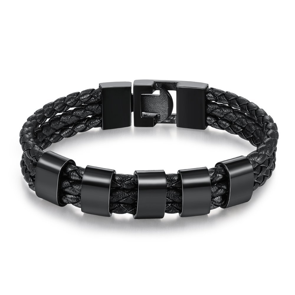 Personalised Braided Leather Bracelet Engraved 8 Names Men's Bracelet Gifts For Him-Jessemade AU