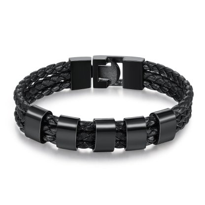 Personalised Braided Leather Bracelet Engraved 8 Names Men's Bracelet Gifts For Him-Jessemade AU