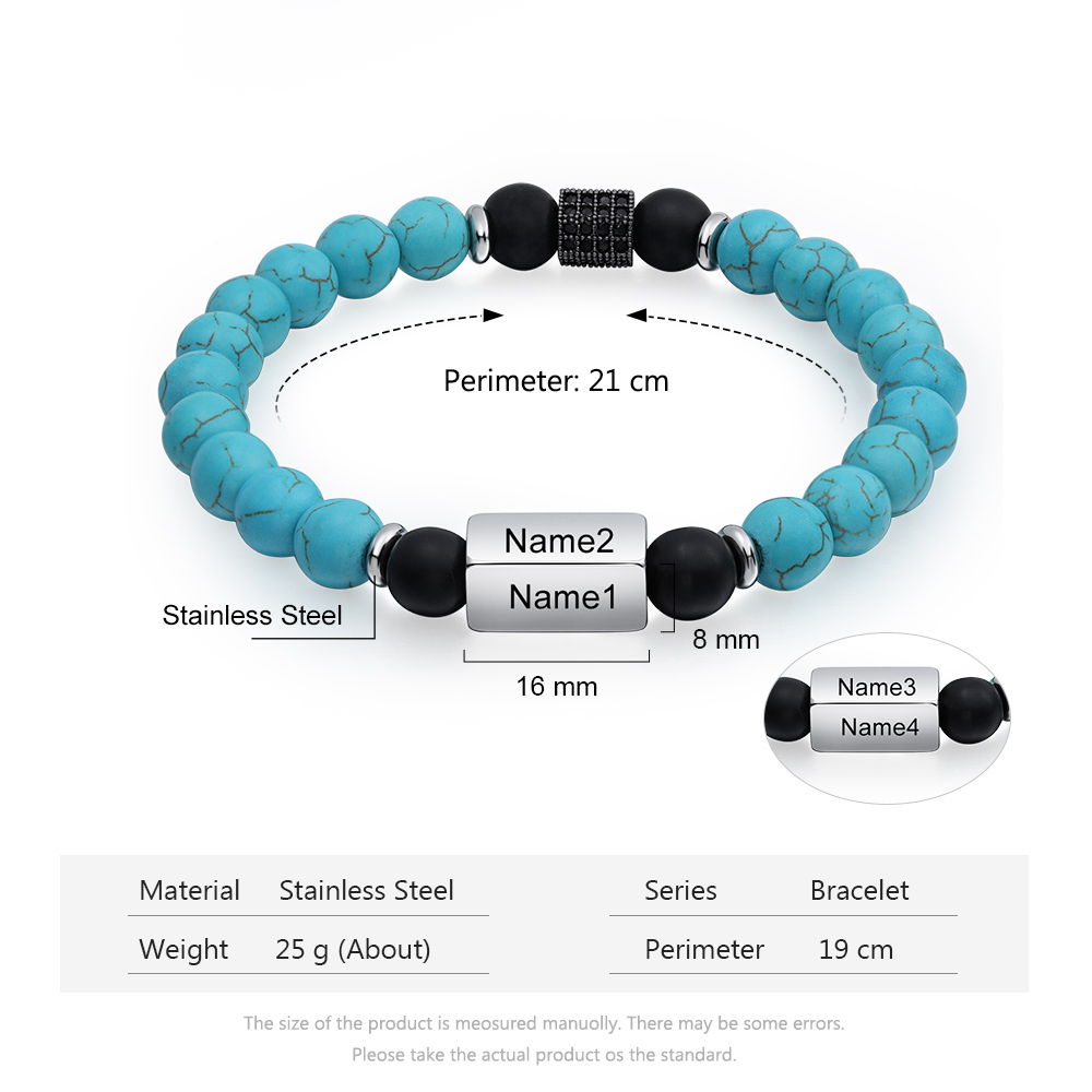 Personalised Round Beads Bracelet Custom Names Men's Bracelet Gifts For Him-Jessemade AU