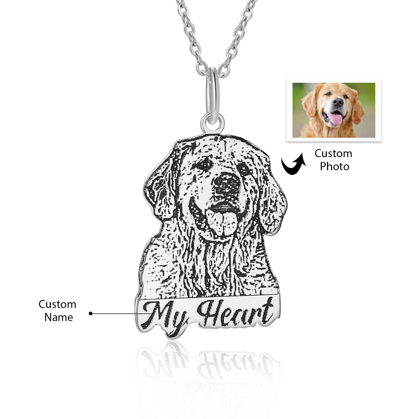 Pet Personalised Photo Necklace Engraved 1 Name Pet Memorial Cat Dog Necklace-Jessemade AU