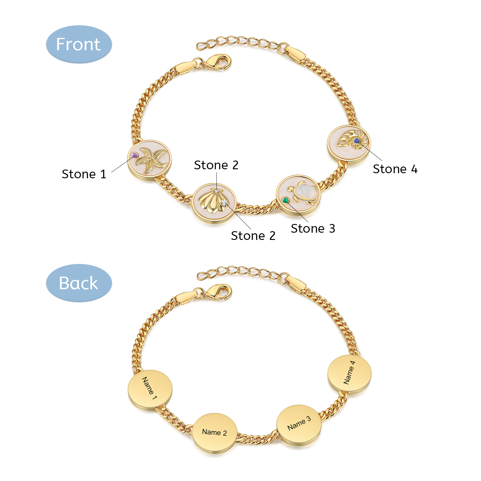 Personalised Women's Bracelet Customised 2-5 Names & Birthstones Bracelet Ocean Element Gift for Her-Jessemade AU