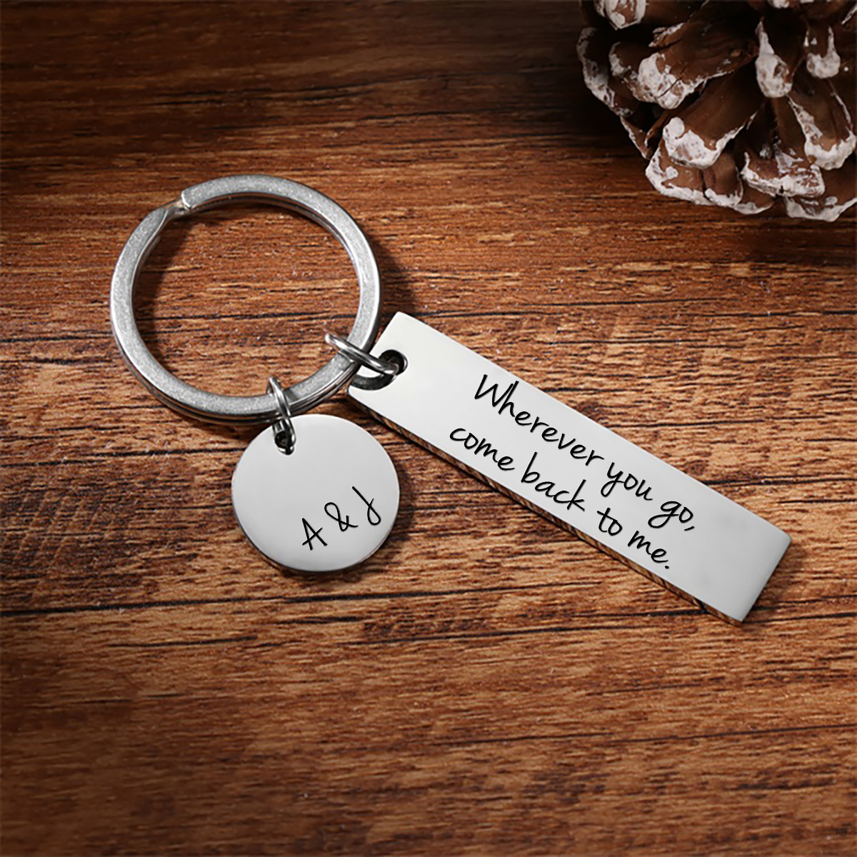 Personalised Couple Keychain Custom Name Keyring "Wherever You Go, Come Back To Me" Valentine's Day Gifts-Jessemade AU