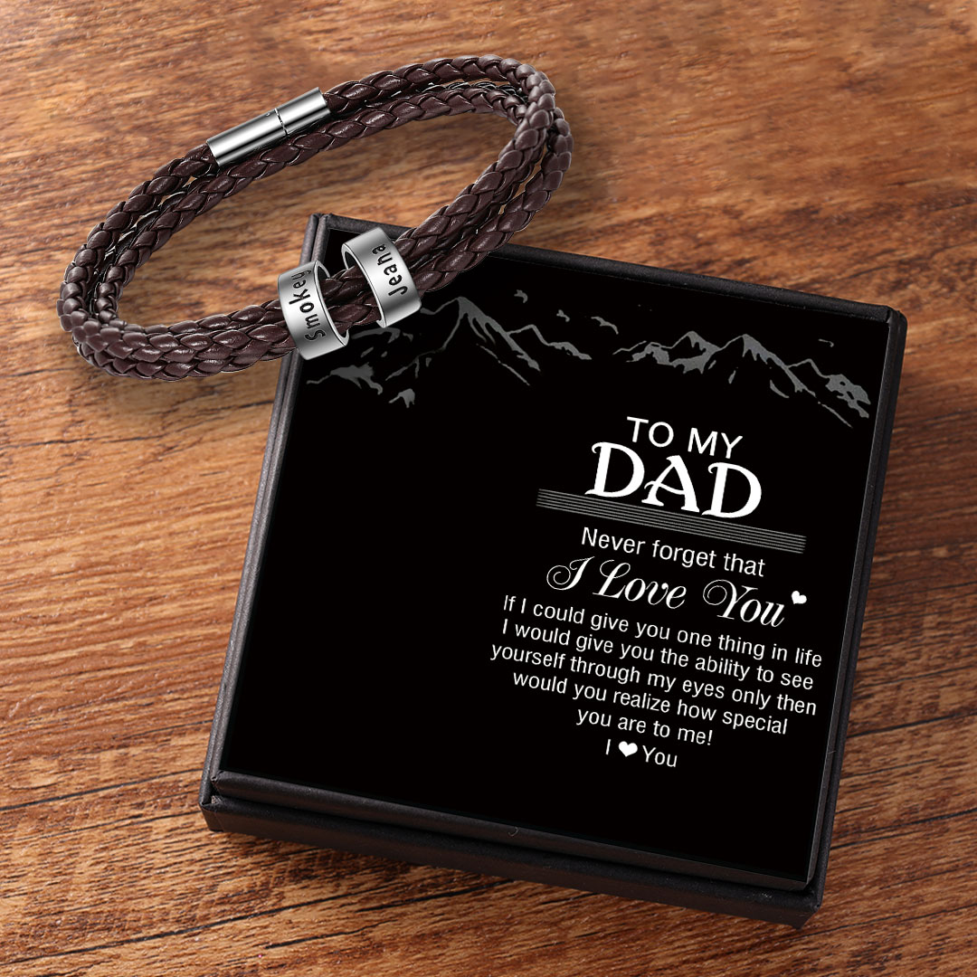 Leather Braided Bracelet Men Bracelets Personalised 2 Names 2 Beads Gift For Dad-Jessemade AU