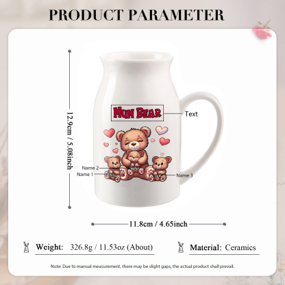 Personalised Ceramic Flower Vase Custom 2–8 Names & 1 Text Bear Family Vase Gift for Mother/Grandma-Jessemade AU